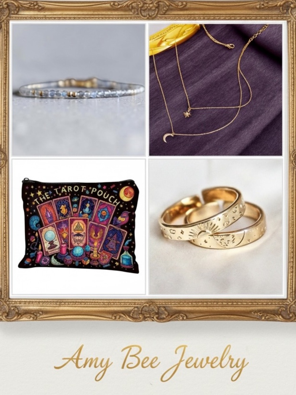 Celestial Mystery Jewelry Bag with 2 Gold Plated Rings, Necklace and Bracelet.